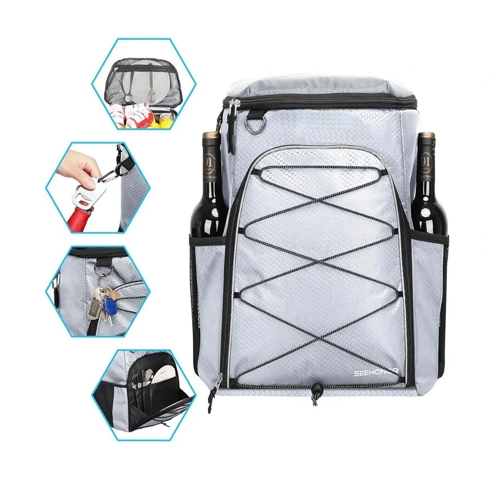 SEEHONOR New Insulated Cooler Backpack 25L Leakproof Padded Bag  Gray 25 Can